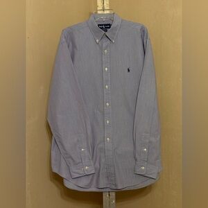 Ralph Lauren Men's Blue/White Pinstriped Dress Shirt Sz 17 36/37